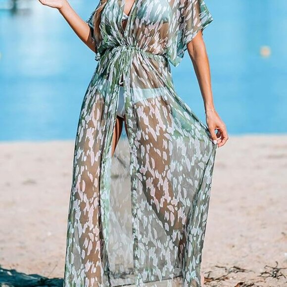 CUPSHE MAXI OPEN FRONT CARDIGAN DRAWSTRING SWIMSUIT COVER UP SIZE SMALL NWT - Picture 3 of 5